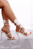 Ankle Strap Stiletto High Heel White Flower Wedding Shoes