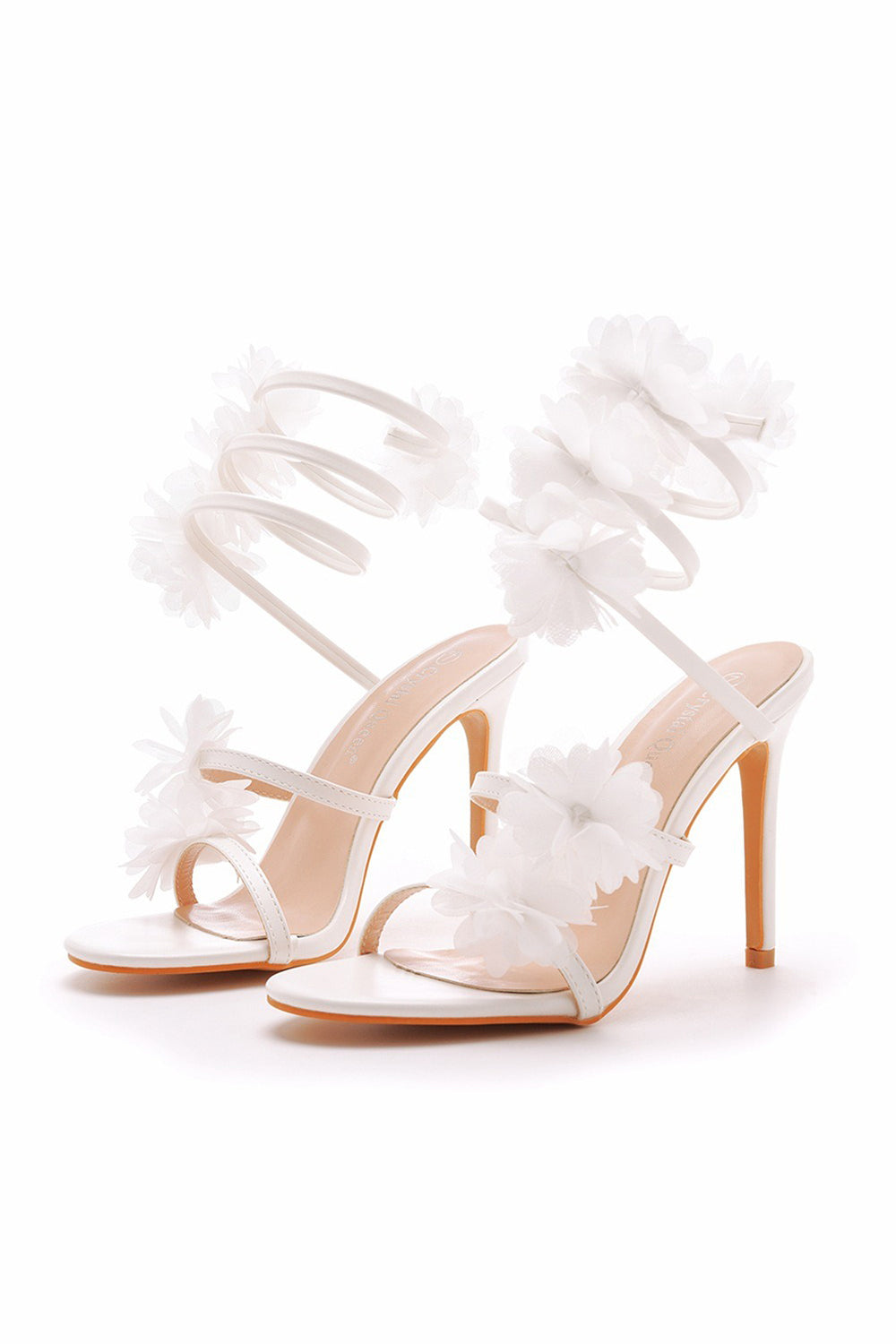 Ankle Strap Stiletto High Heel White Flower Wedding Shoes