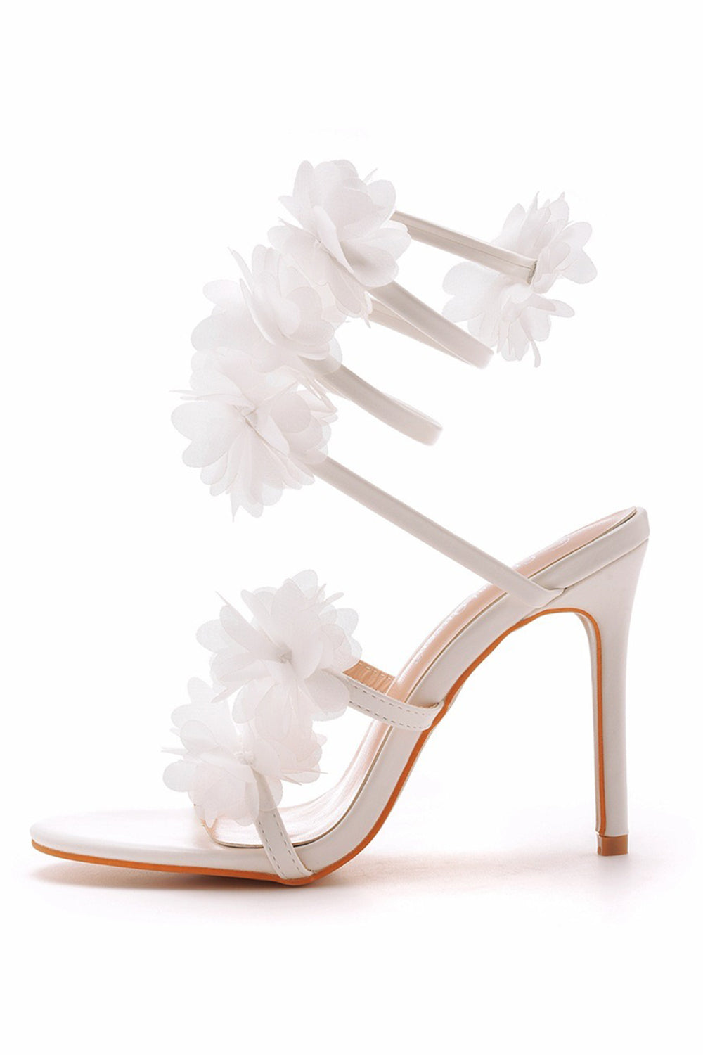 Ankle Strap Stiletto High Heel White Flower Wedding Shoes