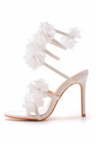Ankle Strap Stiletto High Heel White Flower Wedding Shoes