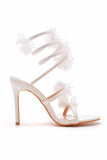 Ankle Strap Stiletto High Heel White Flower Wedding Shoes