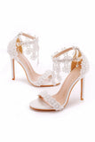 White Flower Lace High Heel Ankle Strap Wedding Shoes