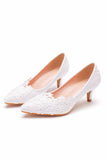 White Lace Closed Toe Pointed Wedding Shoes