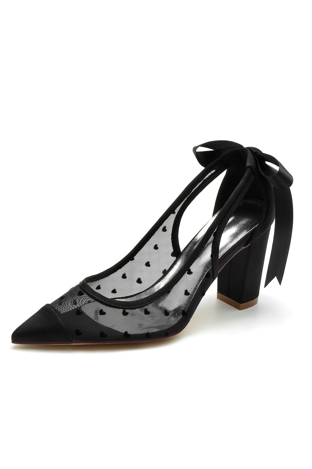 White Pointed Toe Block Heel Wedding Shoes With Bow