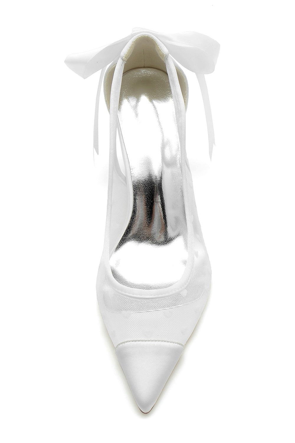White Pointed Toe Block Heel Wedding Shoes With Bow
