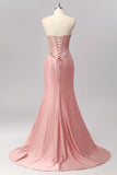 Mermaid Strapless Corset Blush Prom Dress With Beading