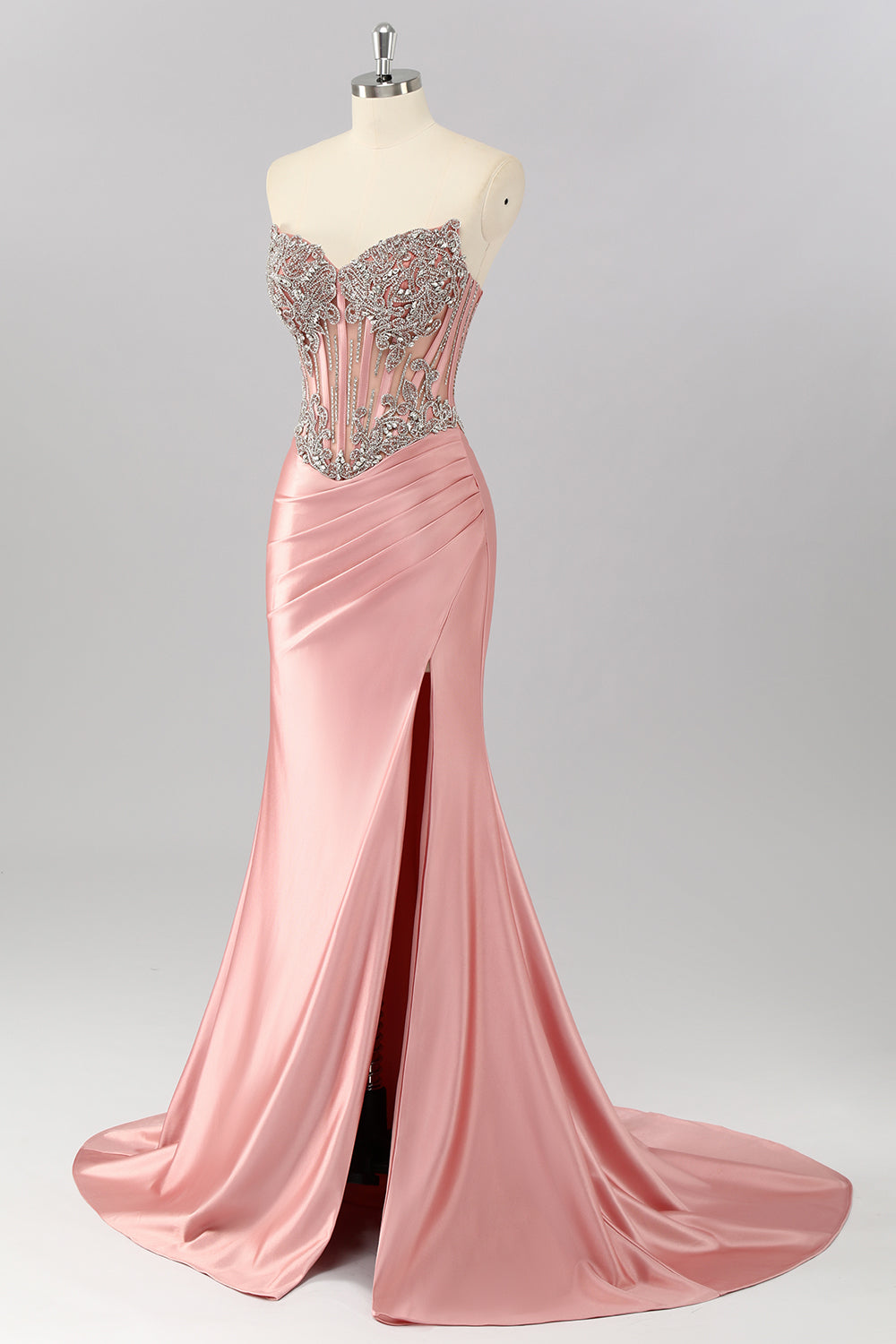 Mermaid Strapless Corset Blush Prom Dress With Beading