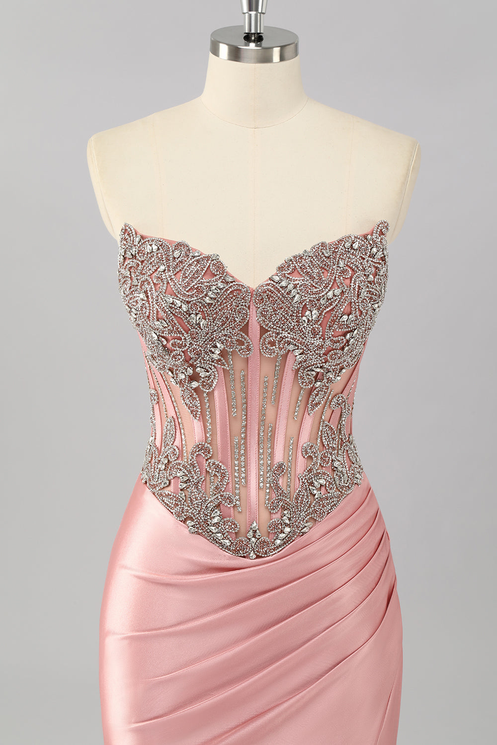 Mermaid Strapless Corset Blush Prom Dress With Beading