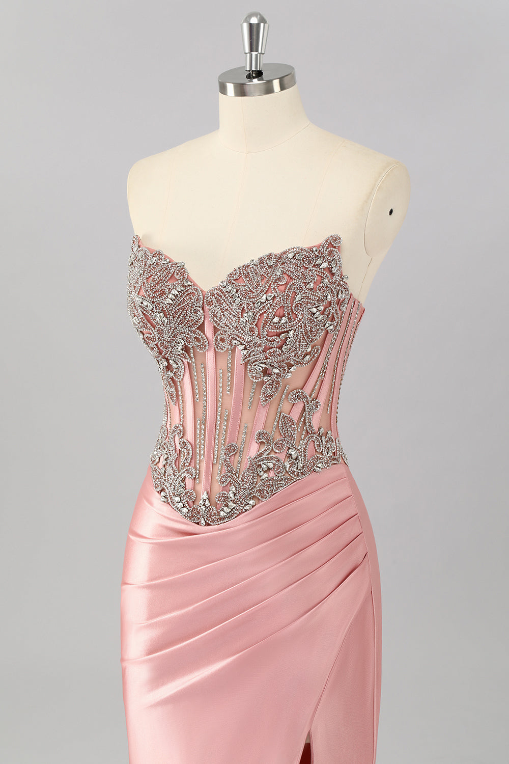 Mermaid Strapless Corset Blush Prom Dress With Beading