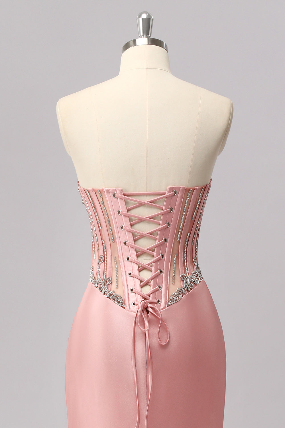 Mermaid Strapless Corset Blush Prom Dress With Beading