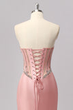 Mermaid Strapless Corset Blush Prom Dress With Beading