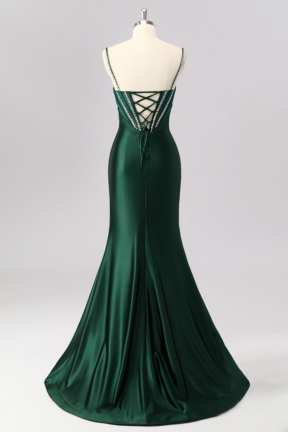 Dark Green Mermaid Corset Prom Dress With Slit