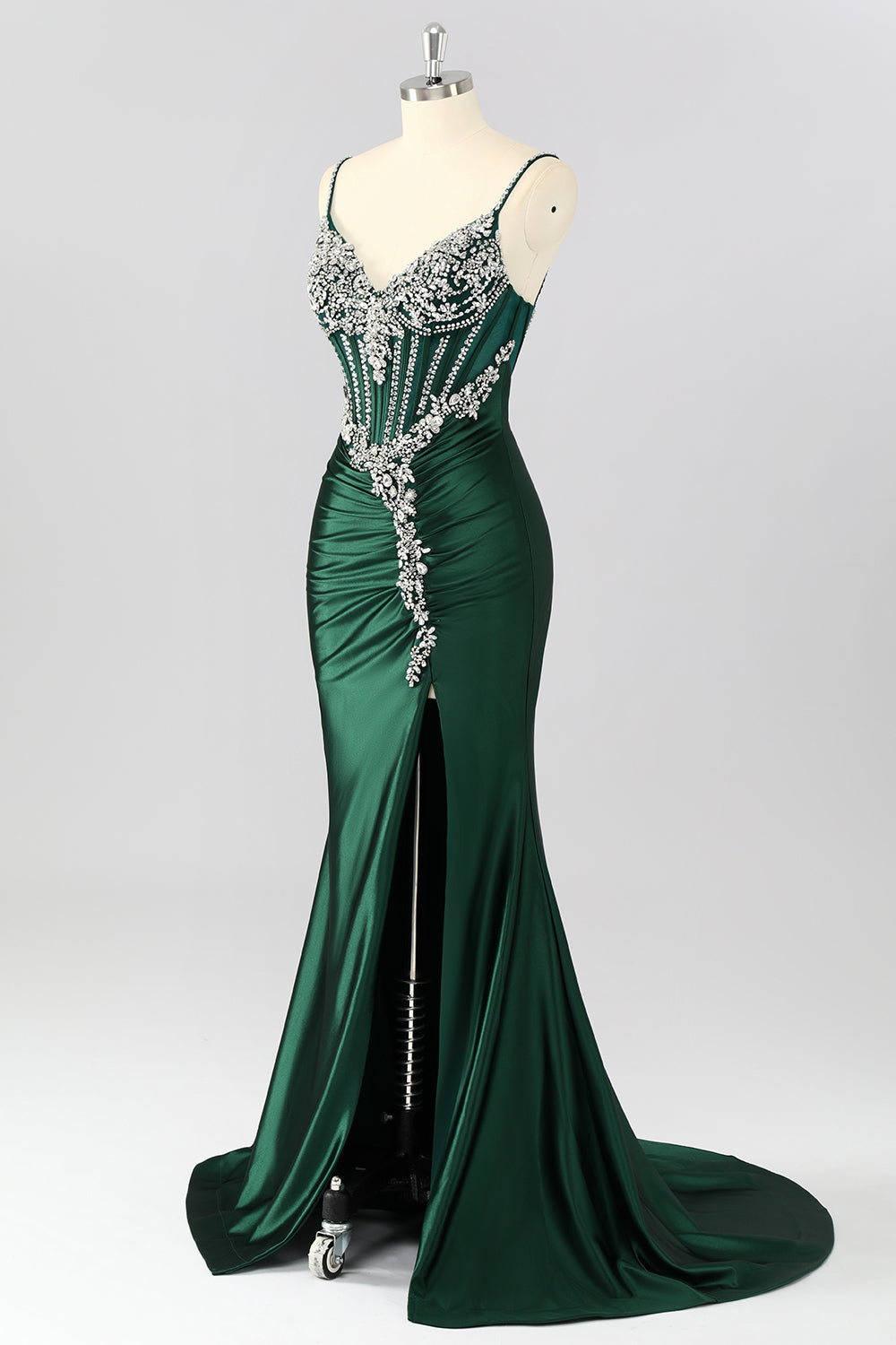 Dark Green Mermaid Corset Prom Dress With Slit