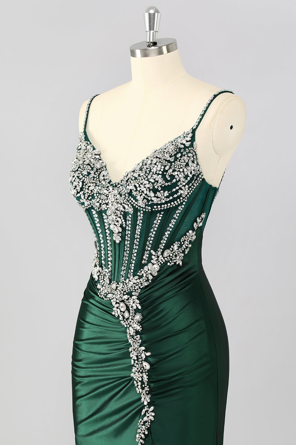 Dark Green Mermaid Corset Prom Dress With Slit