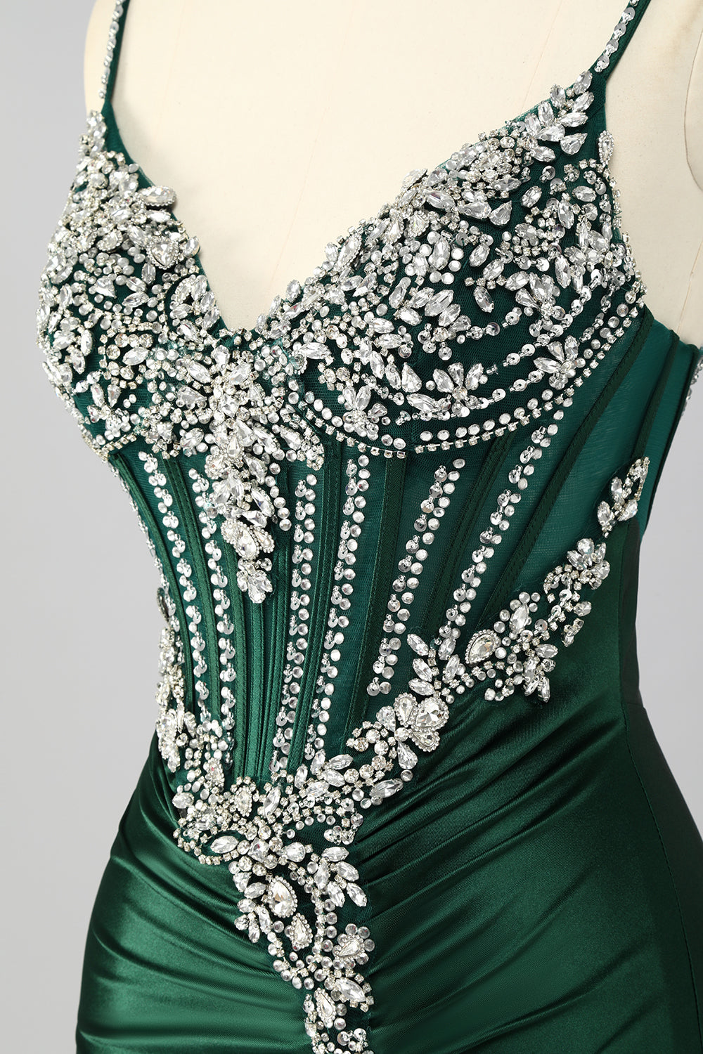 Dark Green Mermaid Corset Prom Dress With Slit