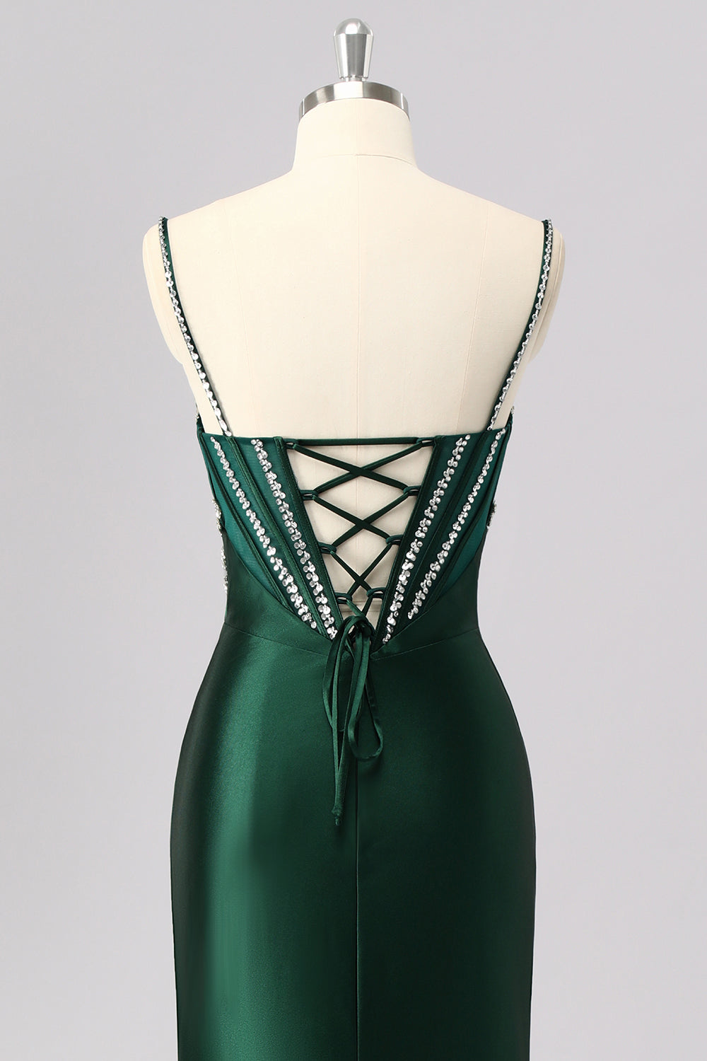 Dark Green Mermaid Corset Prom Dress With Slit