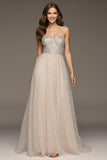 Strapless A-Line Ivory Sequin Prom Dress