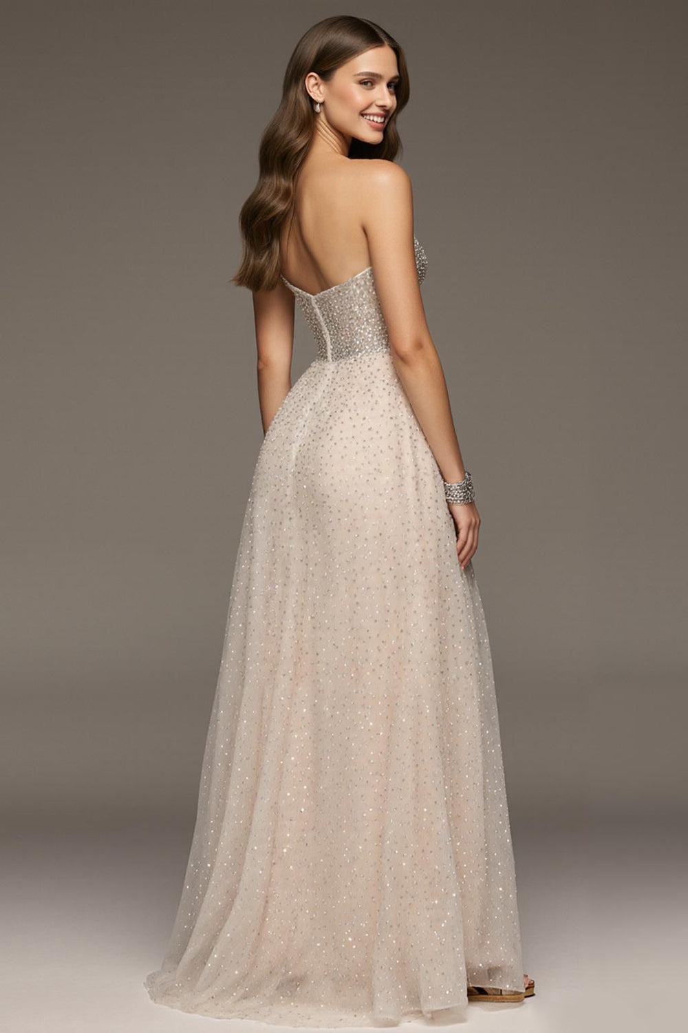 Strapless A-Line Ivory Sequin Prom Dress