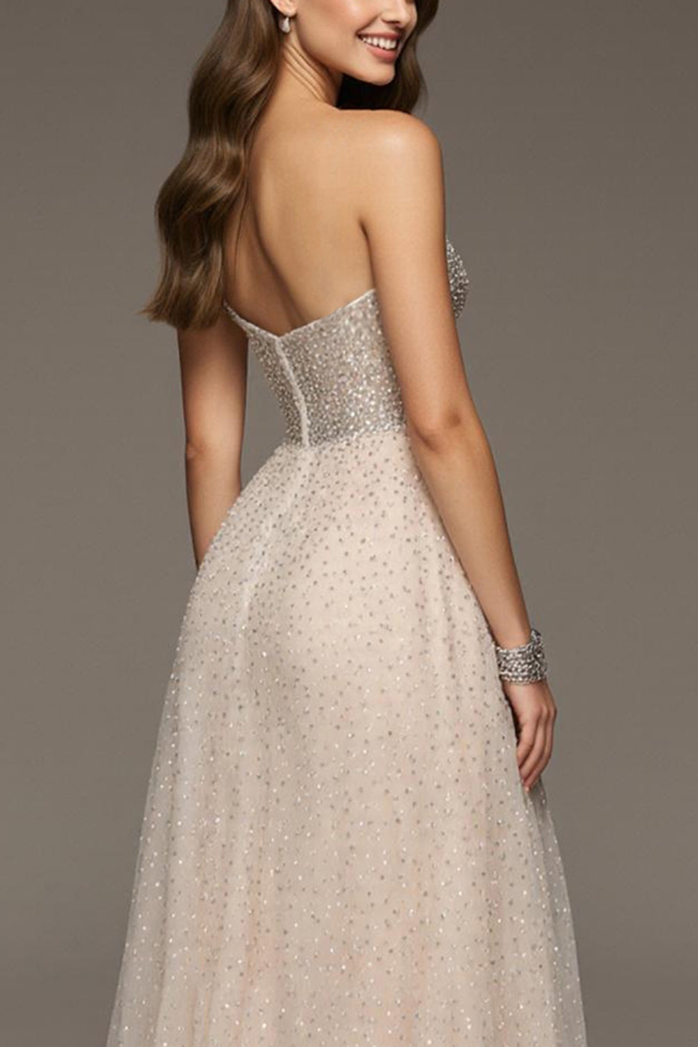 Strapless A-Line Ivory Sequin Prom Dress