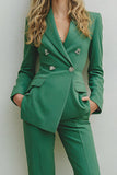 Green Double Breasted 2-Piece Women Suits