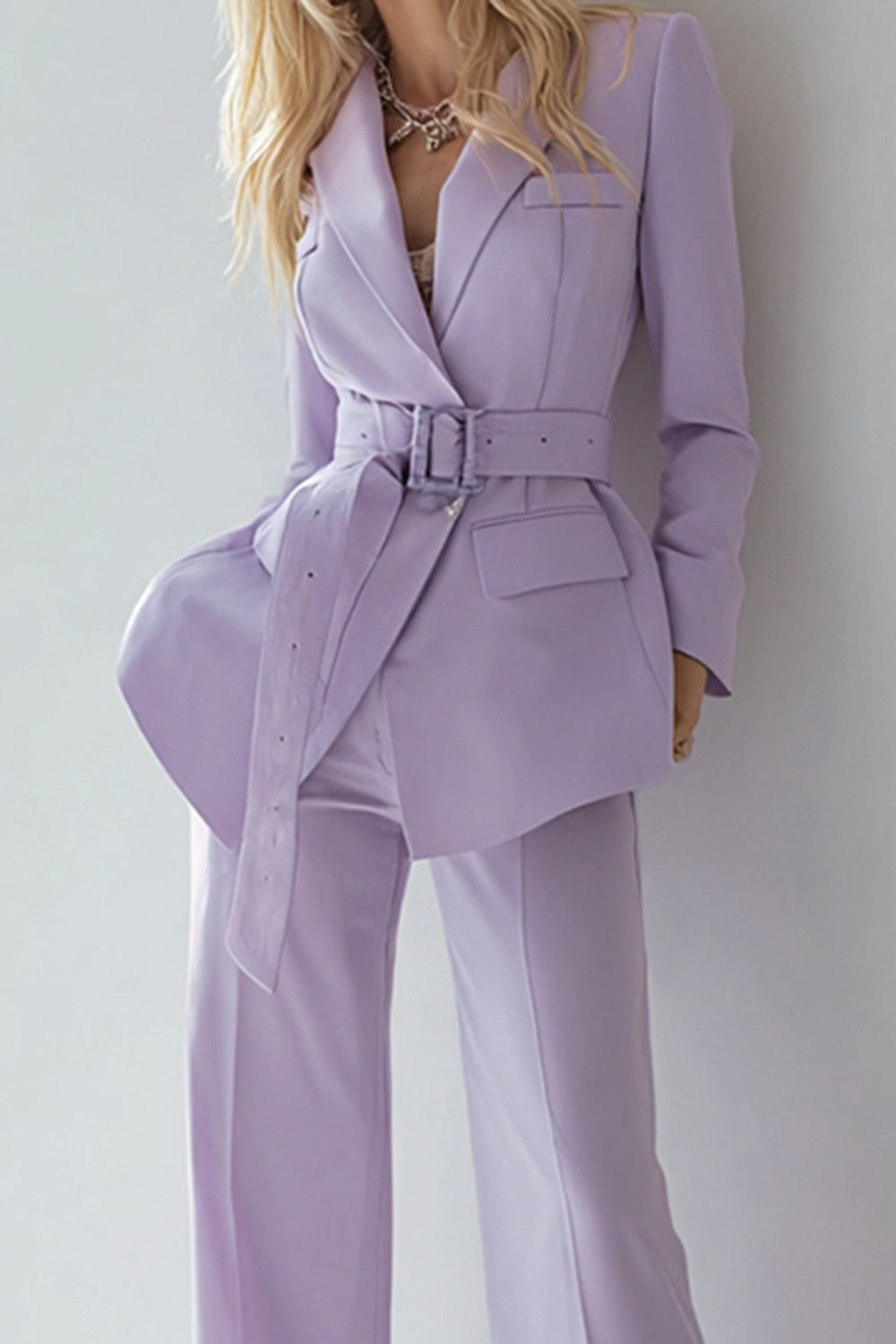 2-Piece Lilac Slim Fit Women Suits With Belt