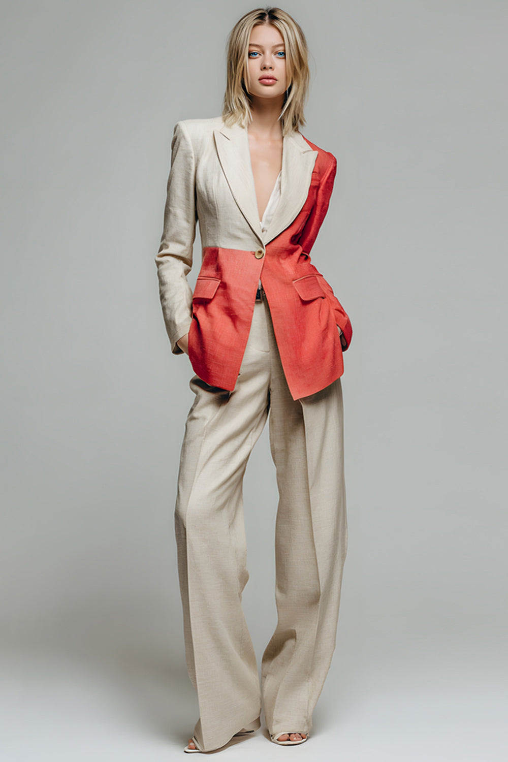 Khaki Peak Lapel One Button 2-Piece Women Suits