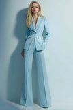Blue Slim Fit Peak Lapel 2-Piece Women Suits