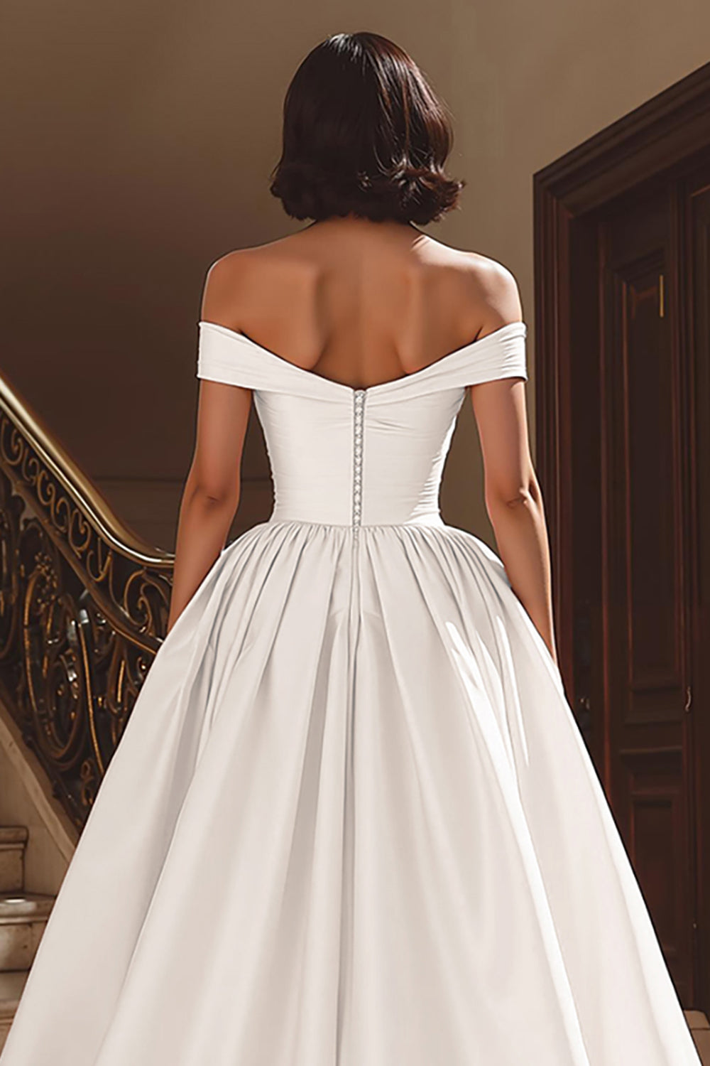 White Off The Shoulder A Line Bridal Gown Dress With Slit