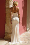 Ivory Mermaid Spaghetti Straps Beaded Maxi Wedding Dress With Slit