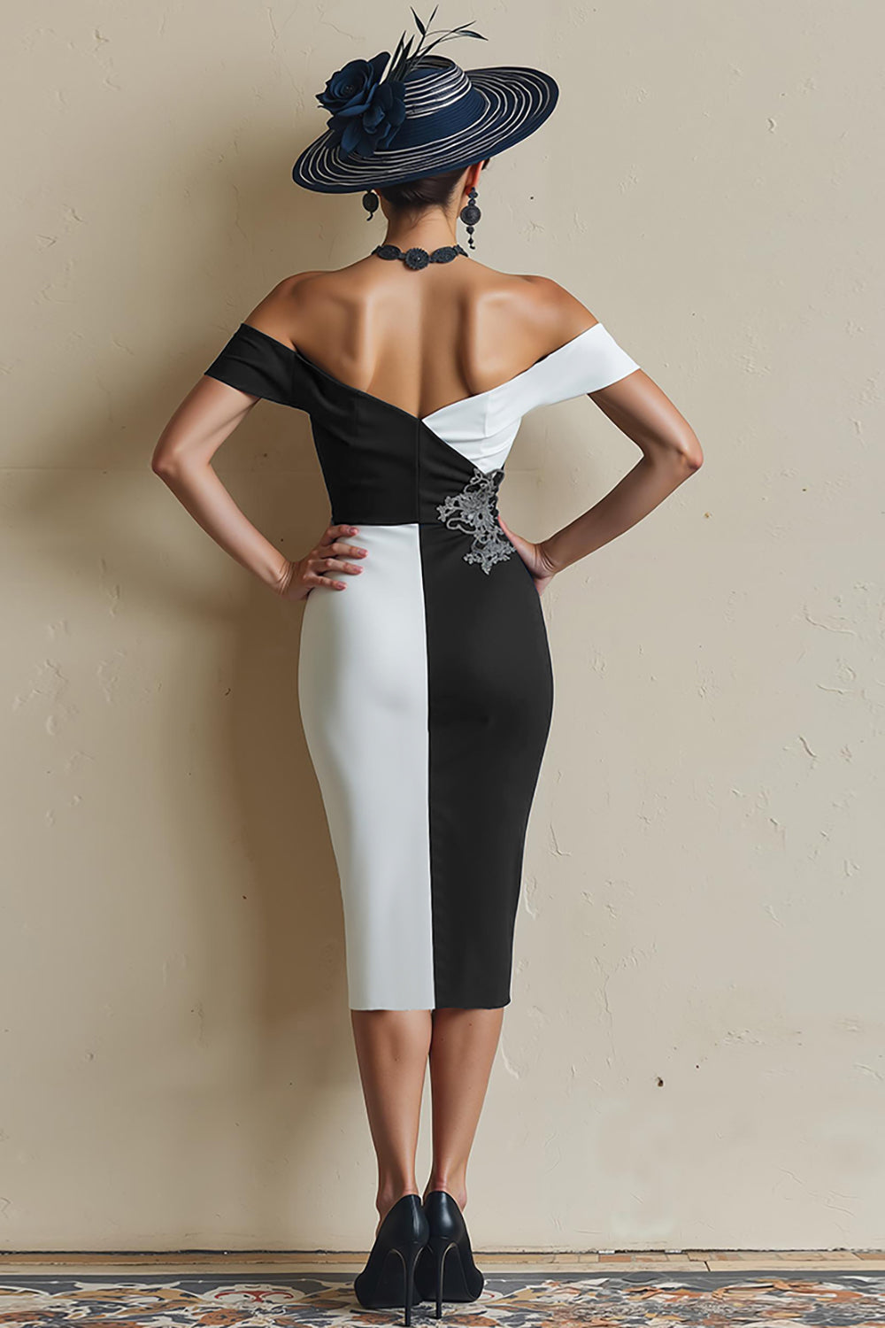 Off The Shoulder Bodycon Black and White Mother Of The Bride Dress With Slit