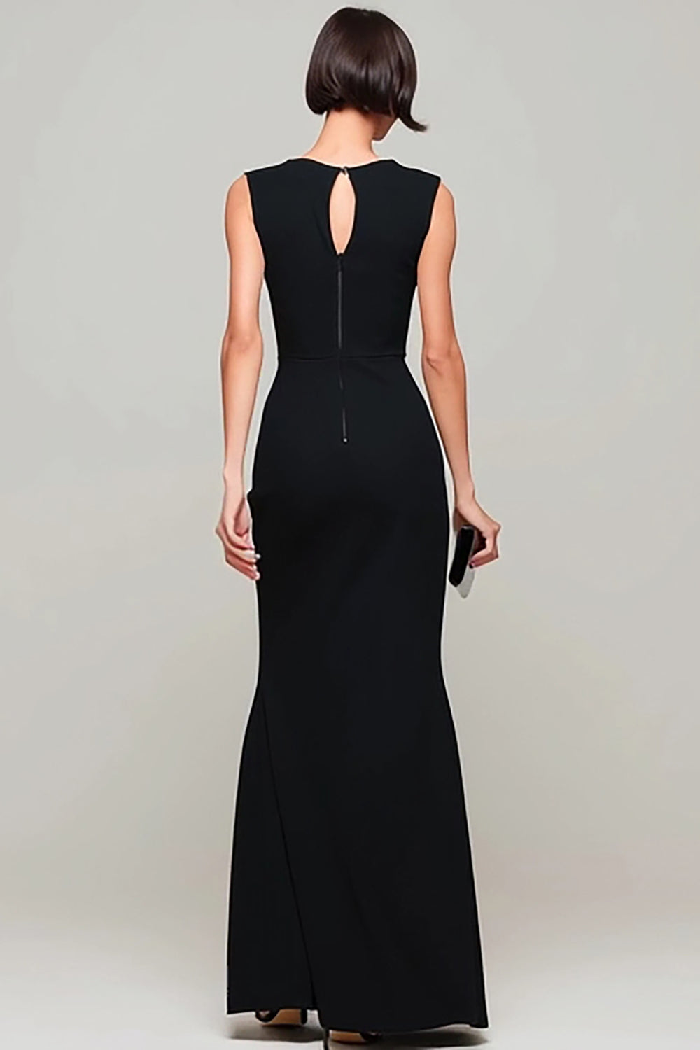 Black Sheath Bateau Neck Long Formal Dress
