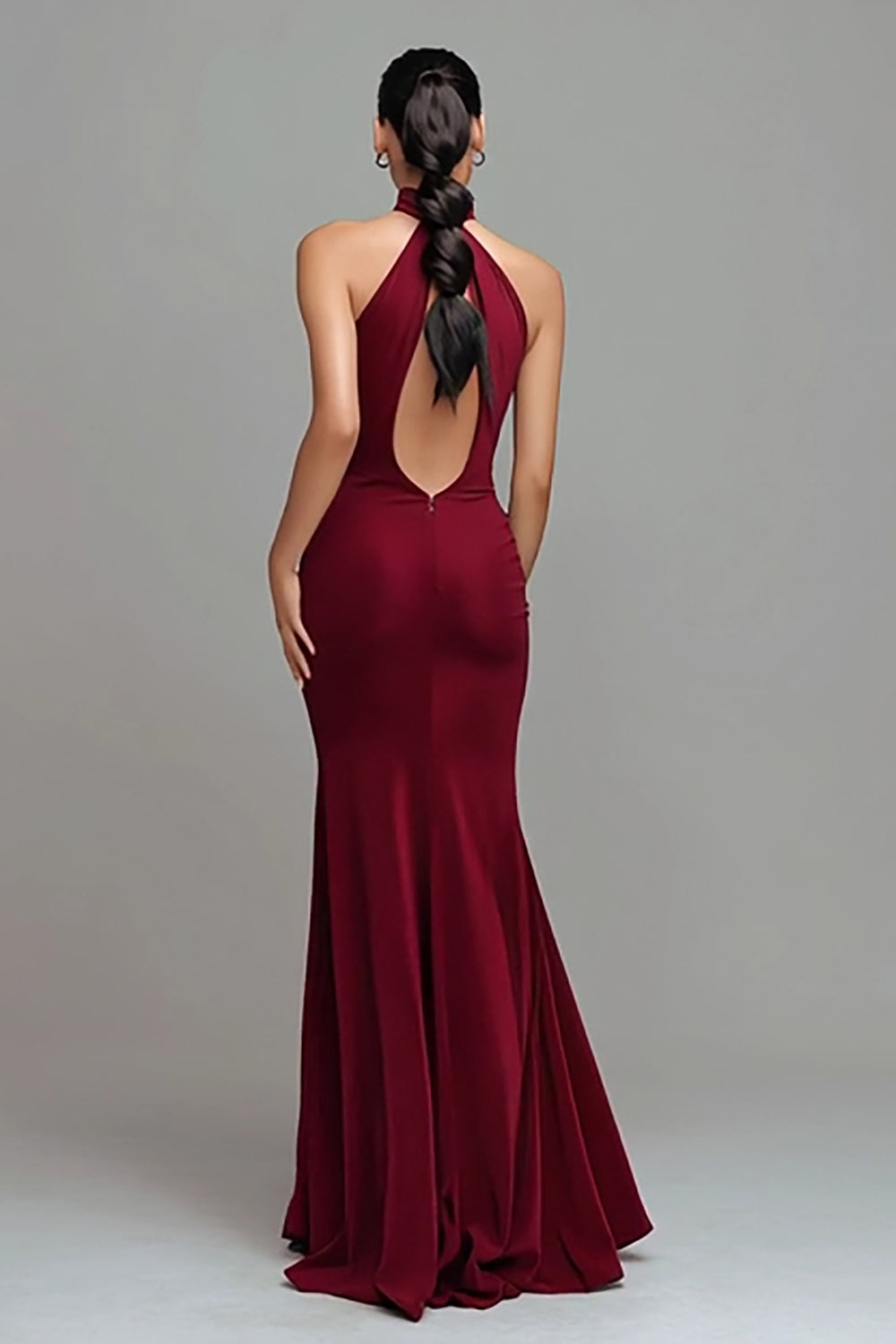 Burgundy Sheath Halter Cut Out Formal Dress