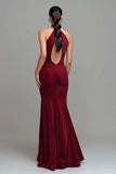 Burgundy Sheath Halter Cut Out Formal Dress