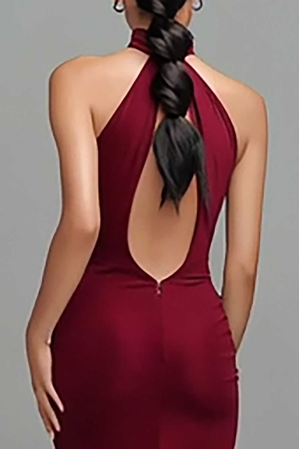 Burgundy Sheath Halter Cut Out Formal Dress