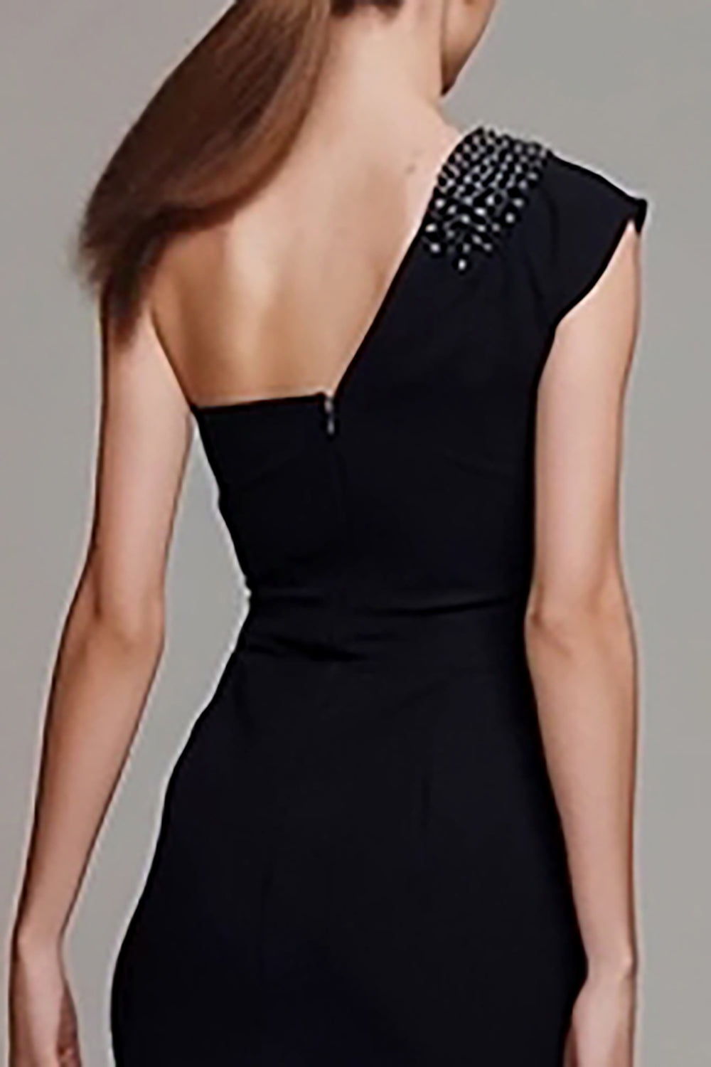 One Shoulder Maxi Black Tie Dress With Beading