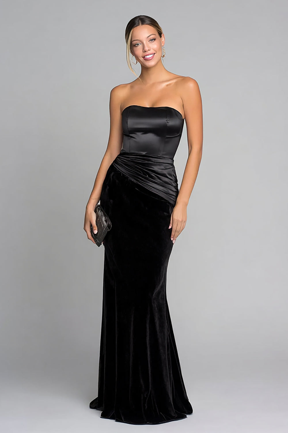 Strapless Ruched Sheath Black Tie Dress
