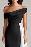 Black and White Off the Shoulder Long Formal Dress with Sash