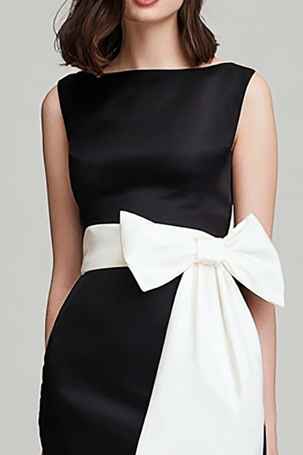 Black and White Sheath Long Formal Dress With Bow
