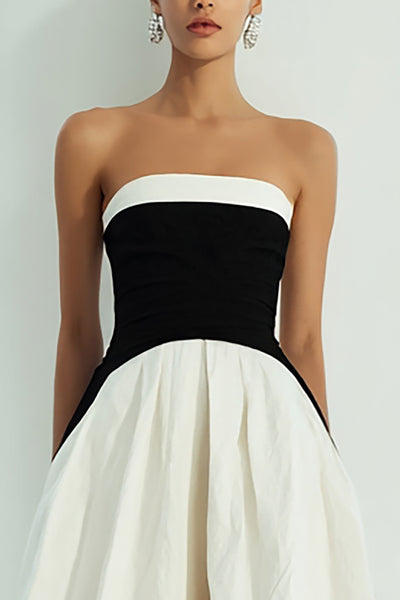 Berylove Women Black and White Formal Dress Strapless A-Line Color