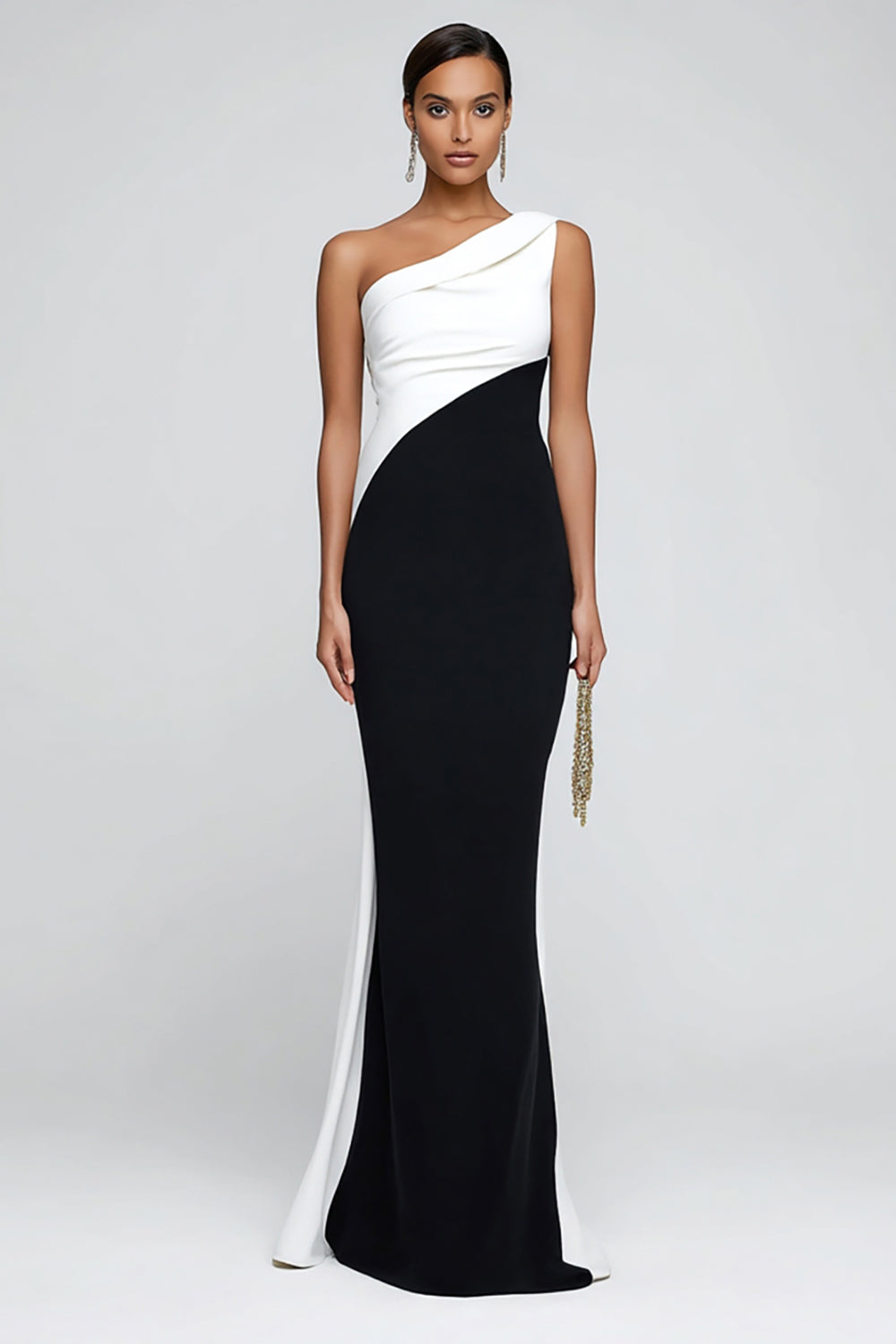 Mermaid Black and White One Shoulder Formal Dress