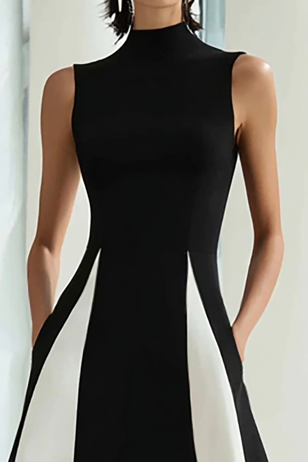 Black and White A-Line High Neck Long Formal Dress