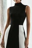 Elegant A-Line Black and White High Neck Long Formal Dress