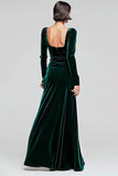 Dark Green Velvet Sheath Long Sleeve Formal Dress With Slit