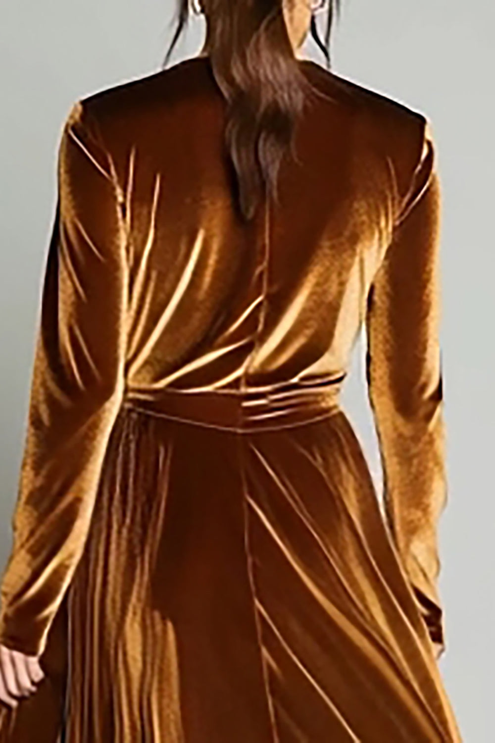 Brown Velvet A-Line V-Neck Long Sleeve Holiday Dress