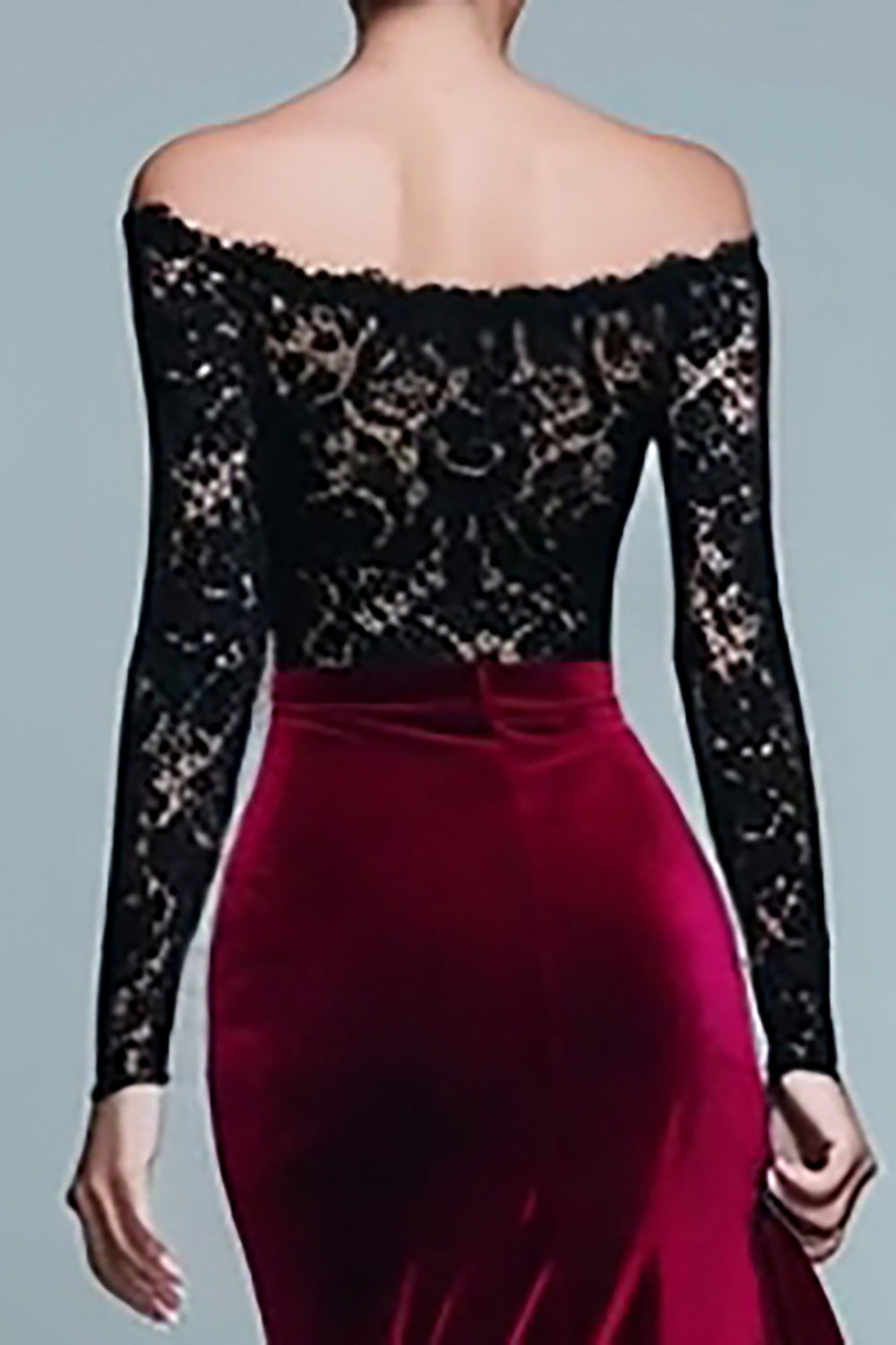 Black and Burgundy Off The Shoulder Mermaid Velvet Formal Dress With Slit