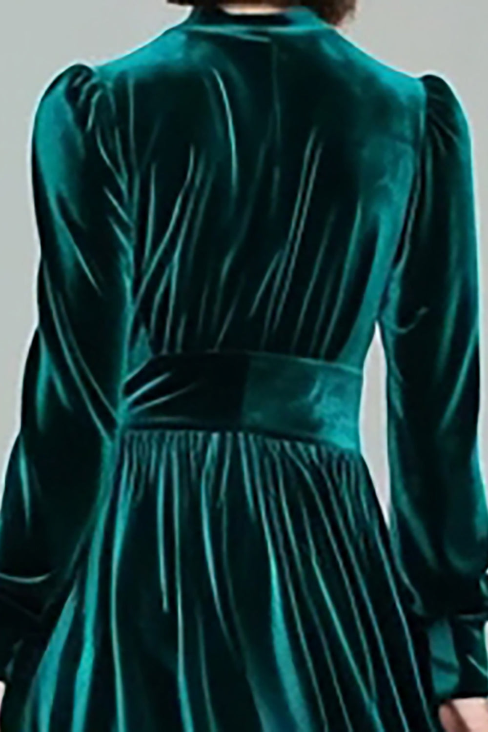Peacock Green A-Line Velvet Holiday Party Dress With Long Sleeves