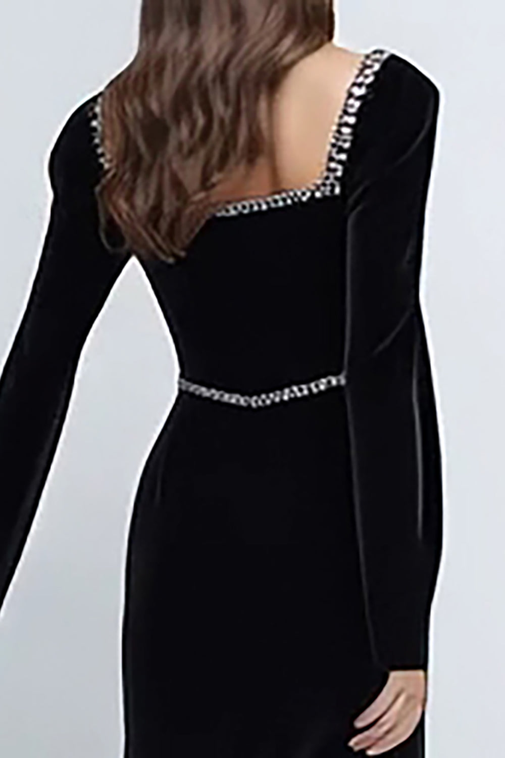 Velvet Long Sleeve Black Tie Dress with Beading