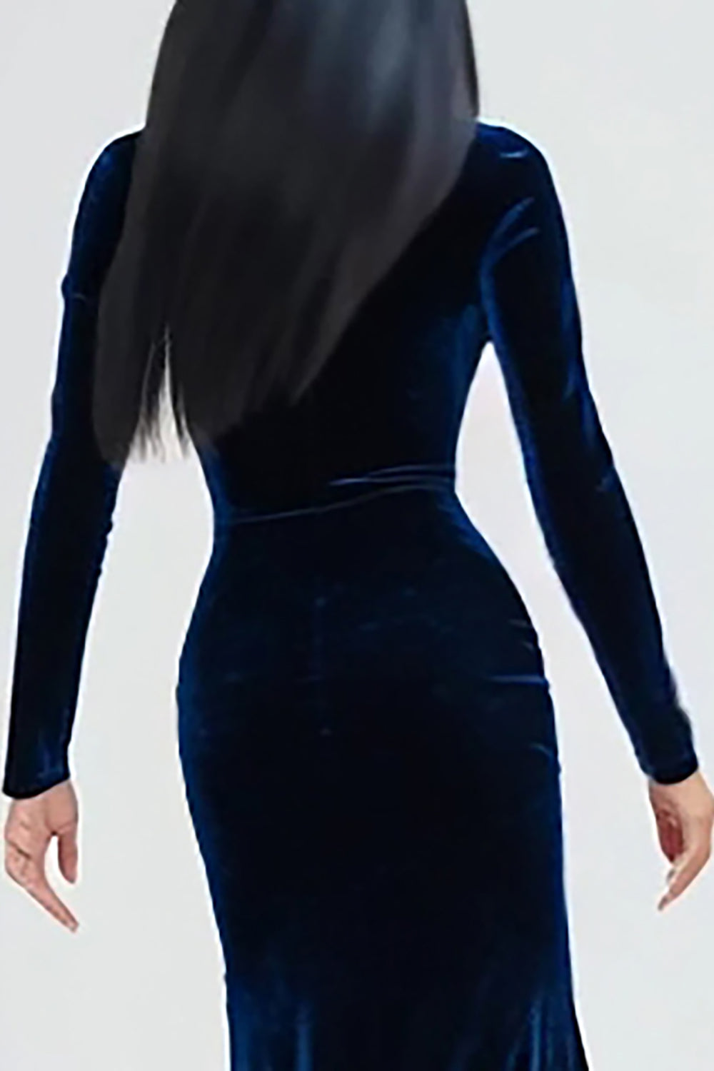 Navy Sheath Velvet Long Sleeve Formal Dress With Slit