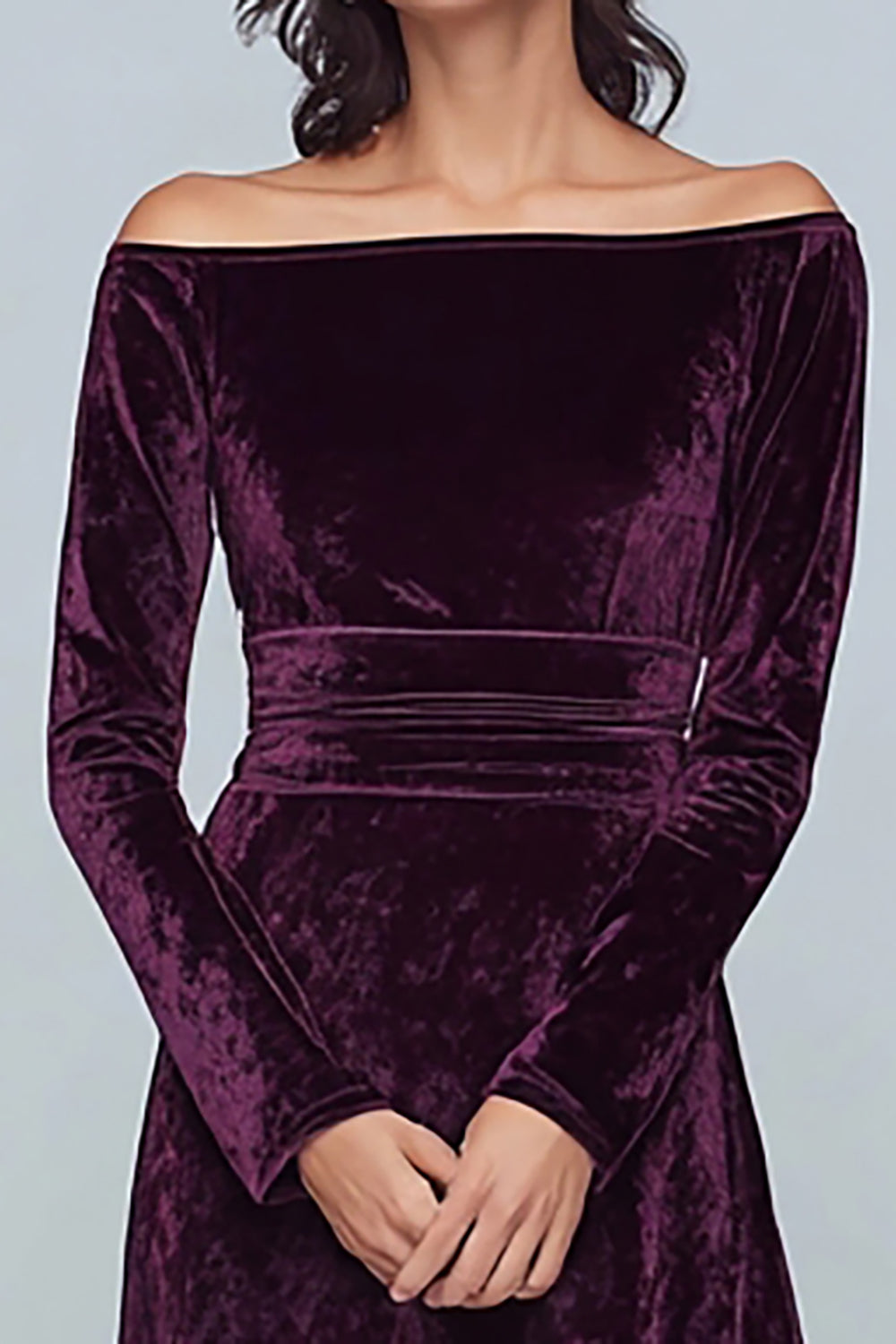 Off The Shoulder Velvet A-Line Purple Formal Dress with Long Sleeves