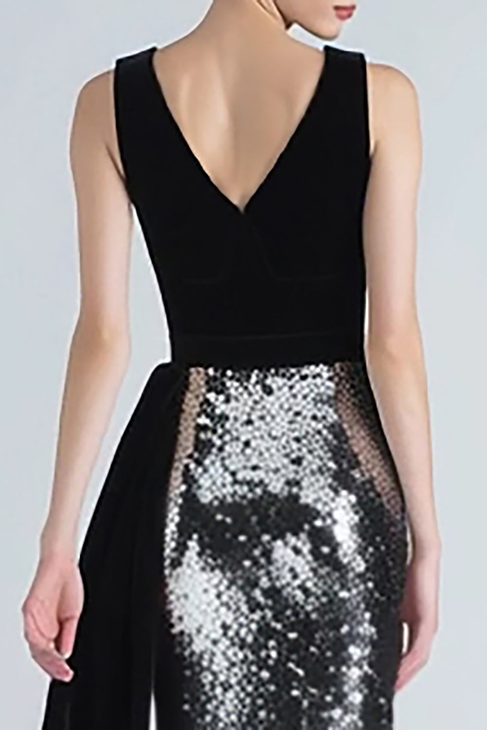 Sparkly Mermaid Black and Silver Velvet Formal Dress With Sash